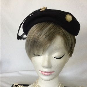 Navy Blue Beret Feather Whimsy Hat